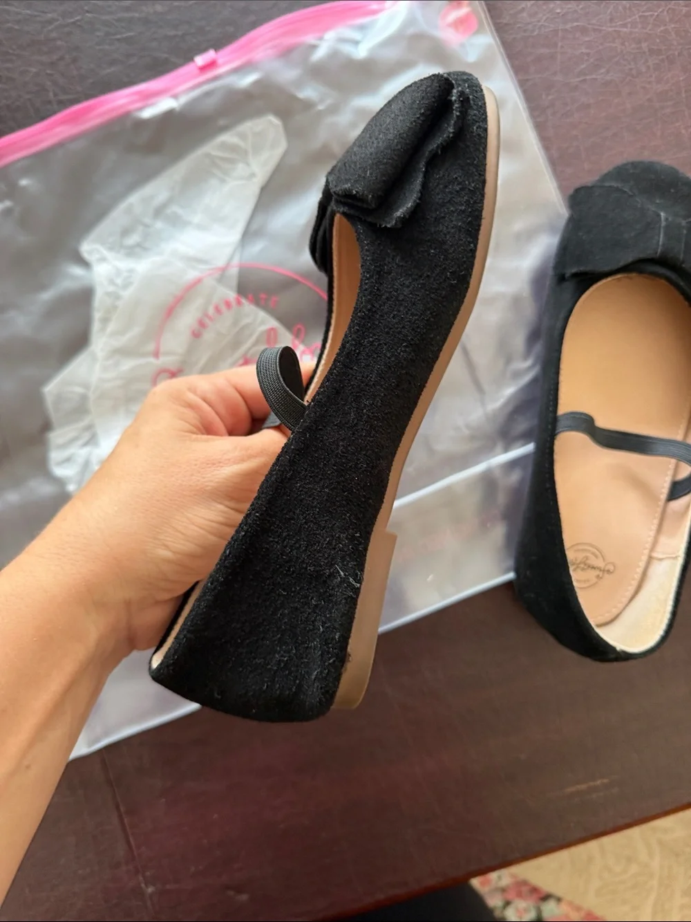 SweetHoney Black Suede Mary Jane Flats with Bow Girls Size 3Y